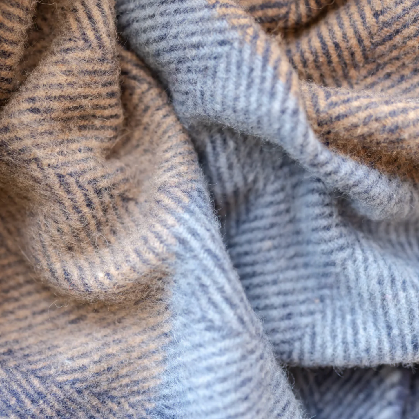 Recycled Wool Blanket - Blue Herringbone Block Check