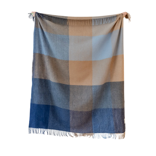 Recycled Wool Blanket - Blue Herringbone Block Check