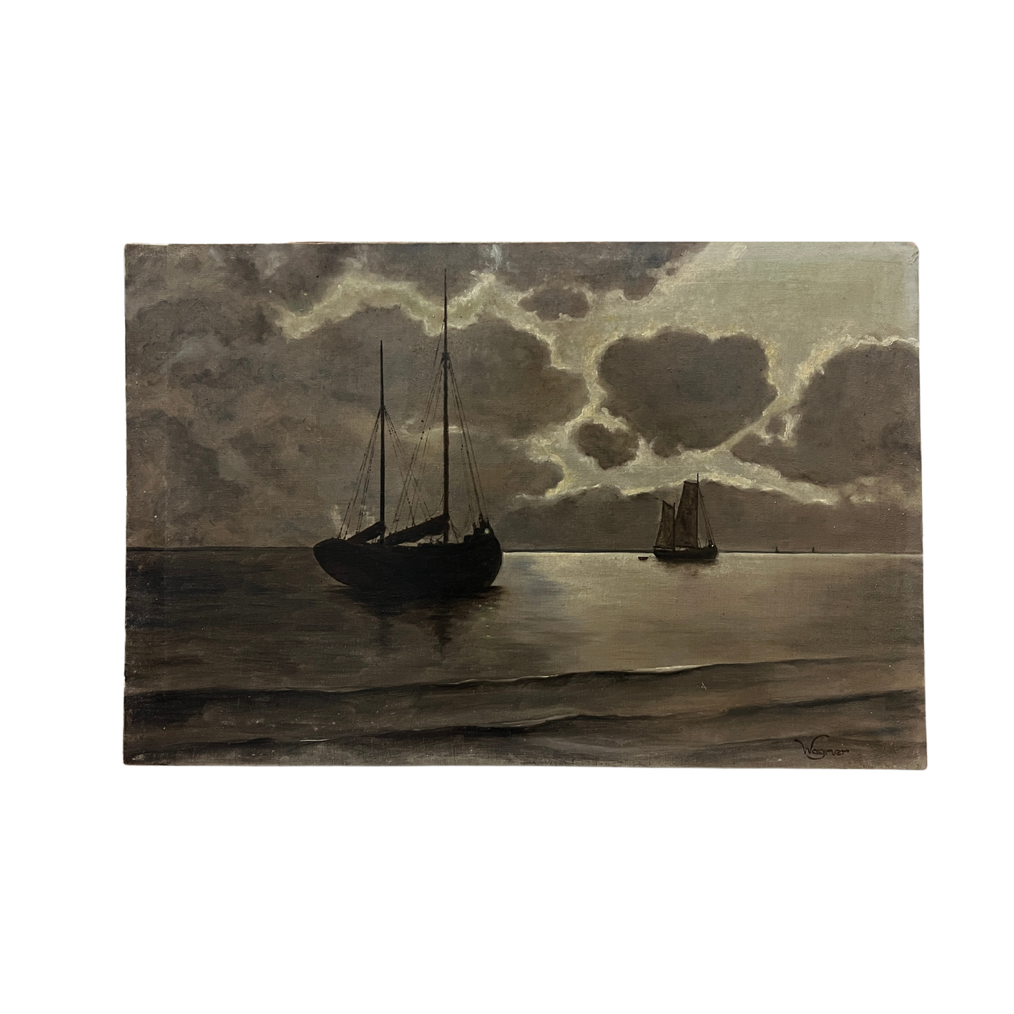 Ships at Sea Vintage Painting