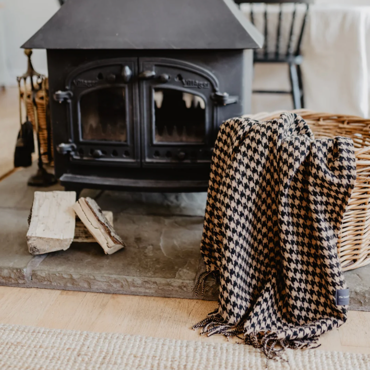 Lambswool Small Blanket - Camel Houndstooth