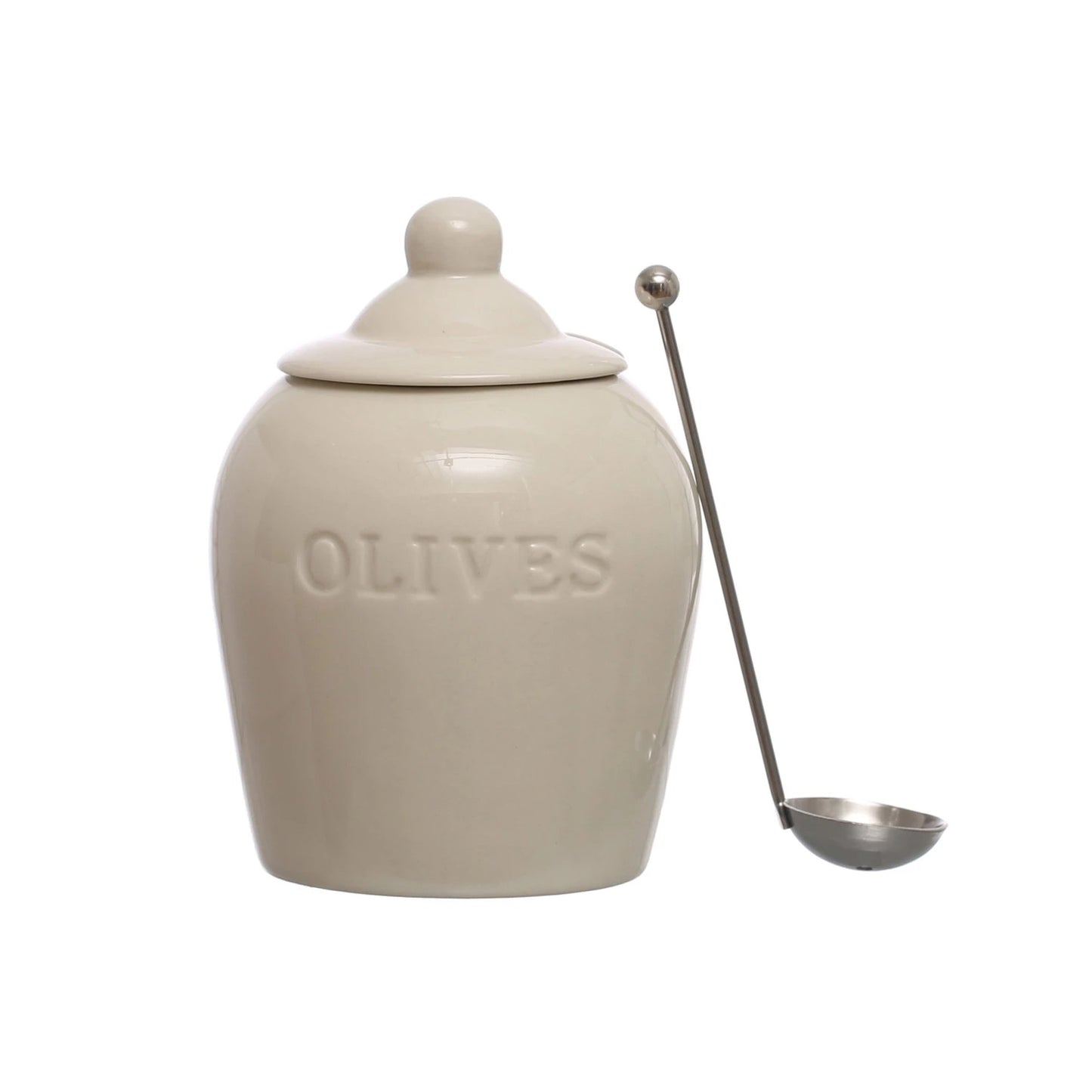 Stoneware Olive Jar w/Spoon