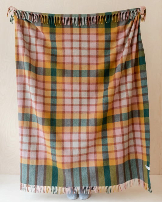 Recycled Wool Blanket  - Green Gingham Check
