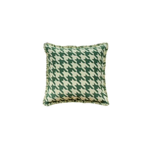 Houndstooth Cotton Cushion - Green