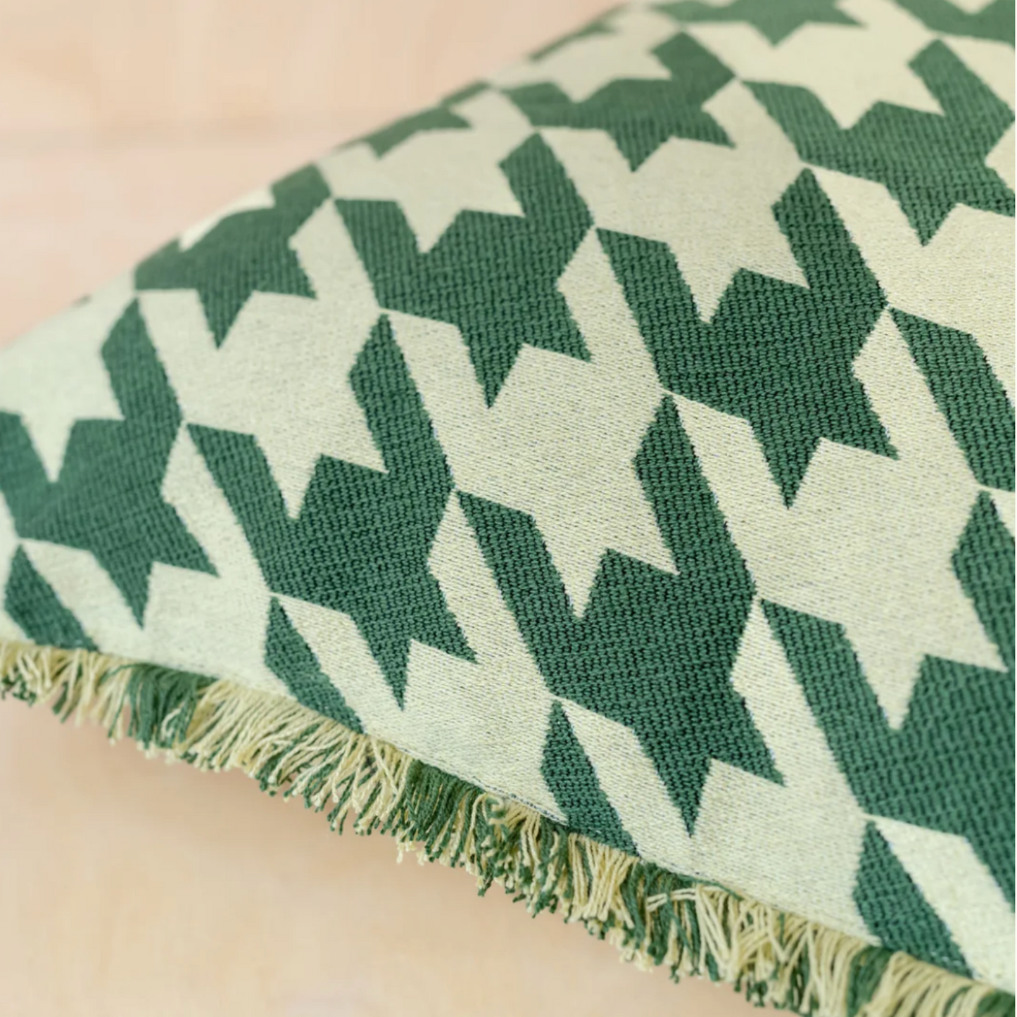 Houndstooth Cotton Cushion - Green