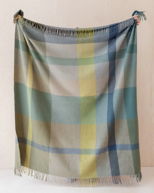 Recycled Wool Blanket  - Green Oversized Patchwork Check