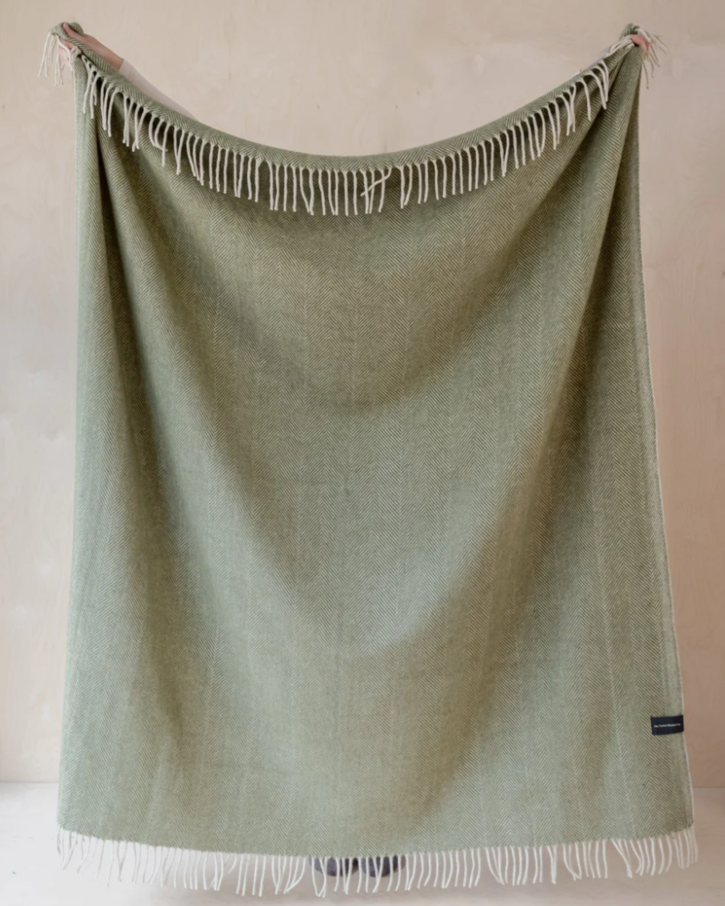 Recycled Wool Blanket -  Olive Herringbone