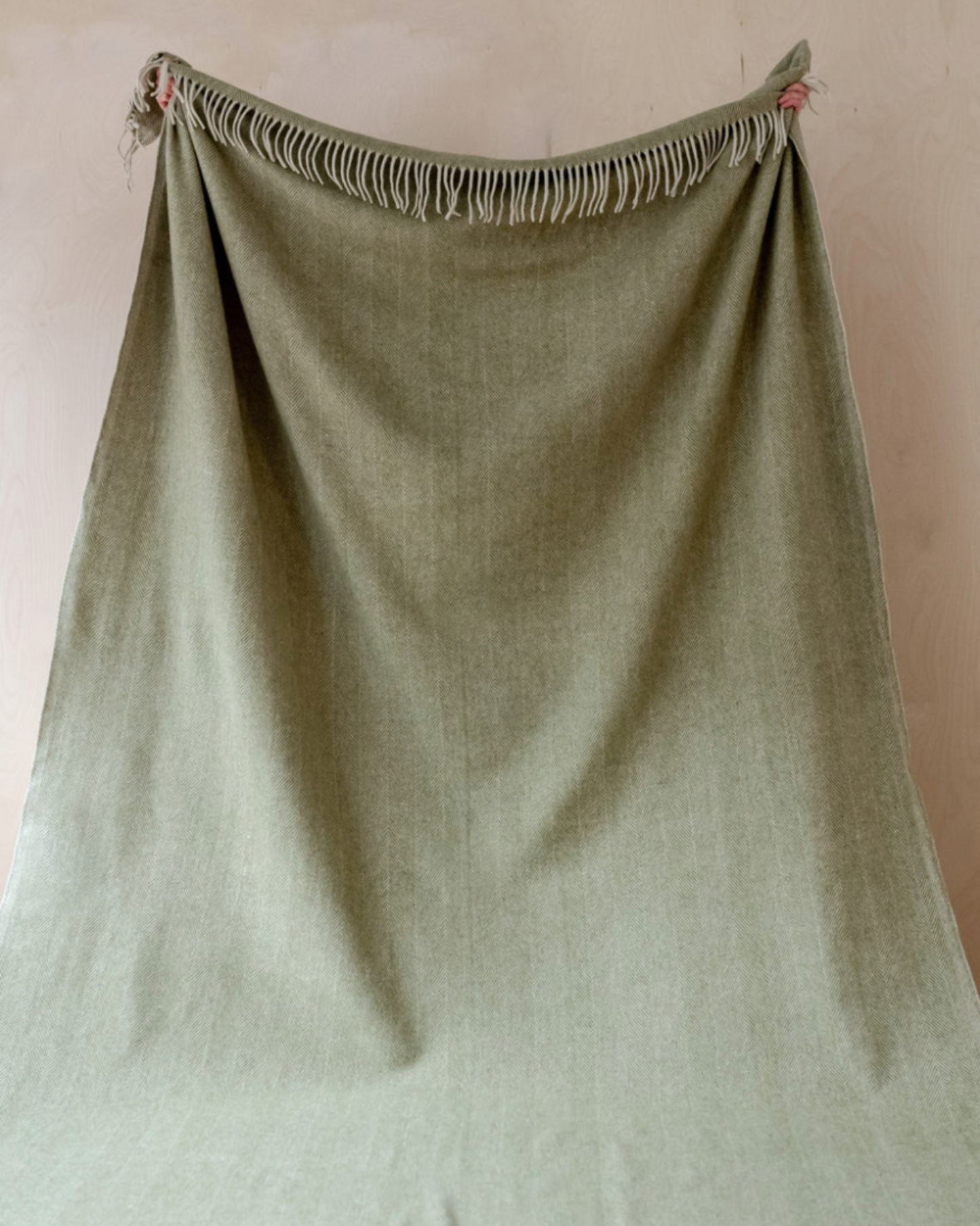 Recycled Wool Blanket -  Olive Herringbone