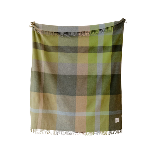 Recycled Wool Blanket - Olive Oversized Patchwork Check