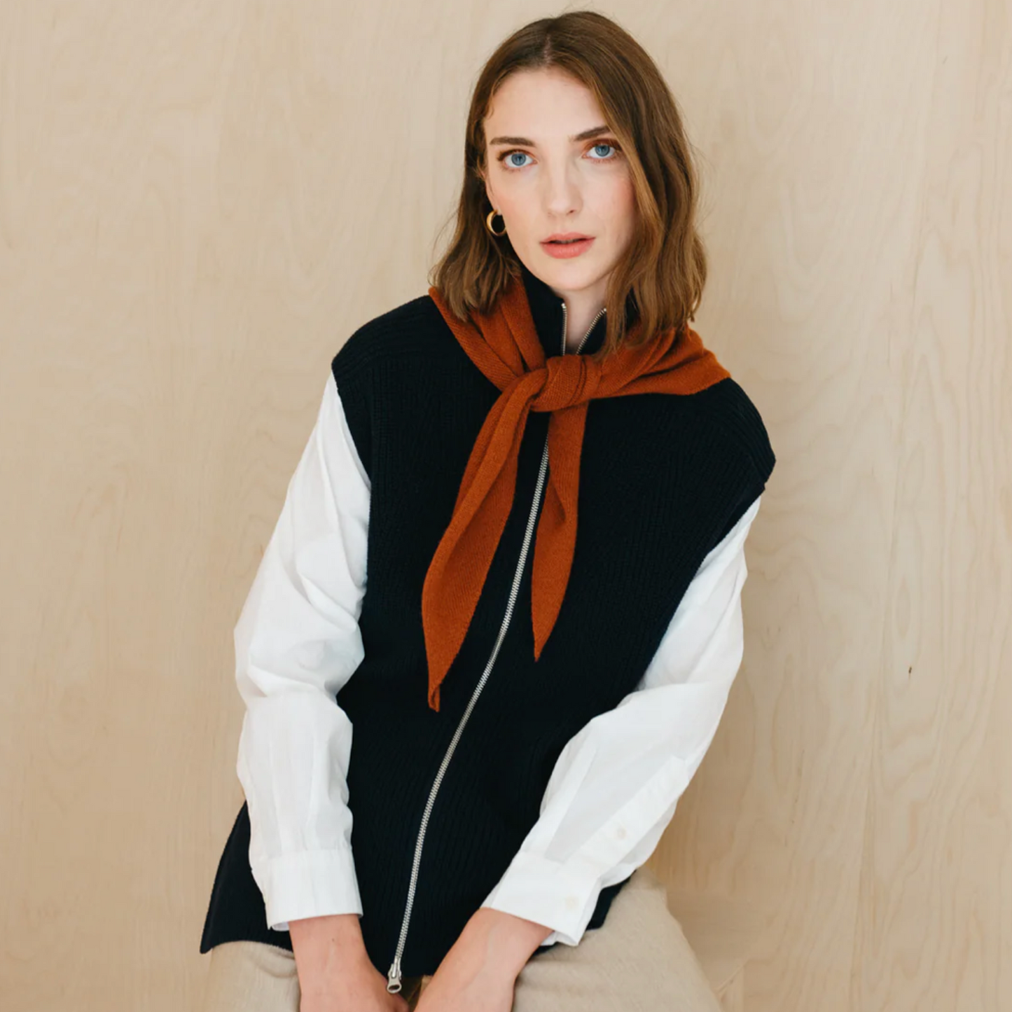 Merino Wool Triangle Scarf - Rust