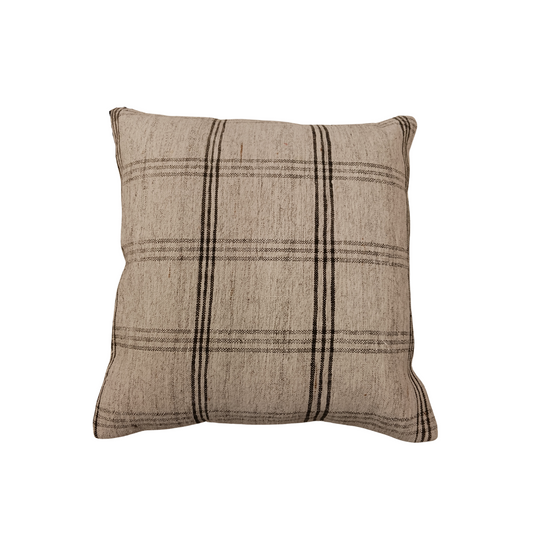 One of a Kind Vintage Check Pillow - Black