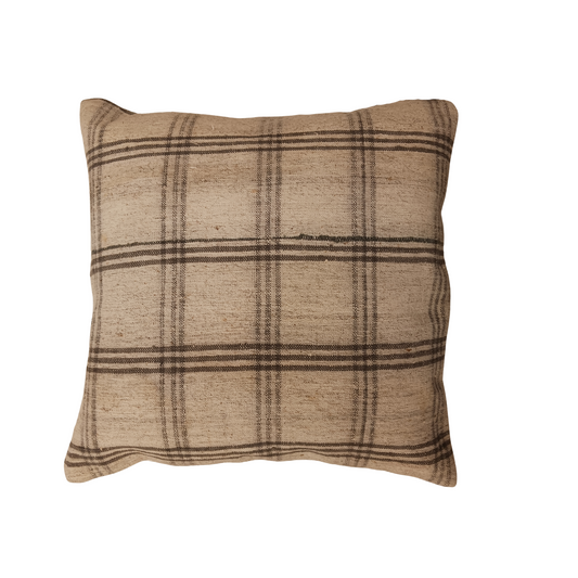 One of a Kind Vintage Check Pillow - Grey