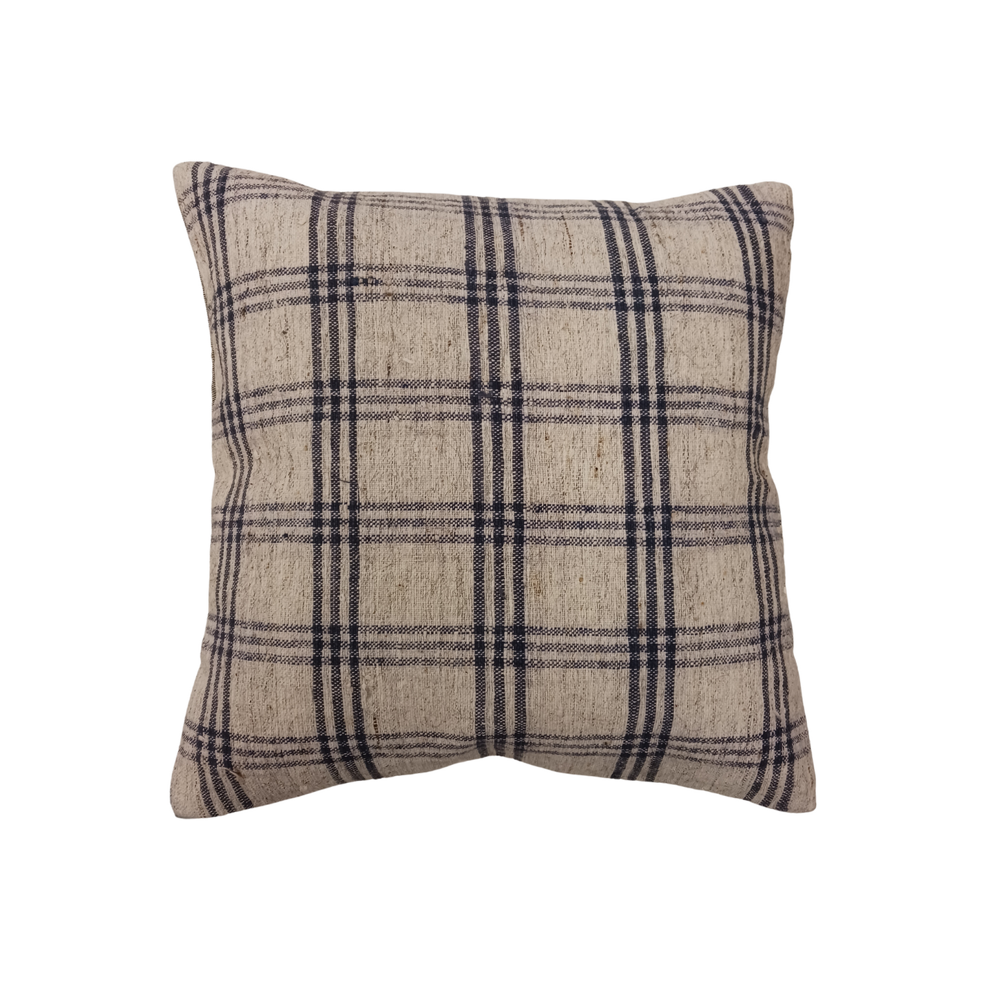 One of a Kind Vintage Check Pillow - Navy